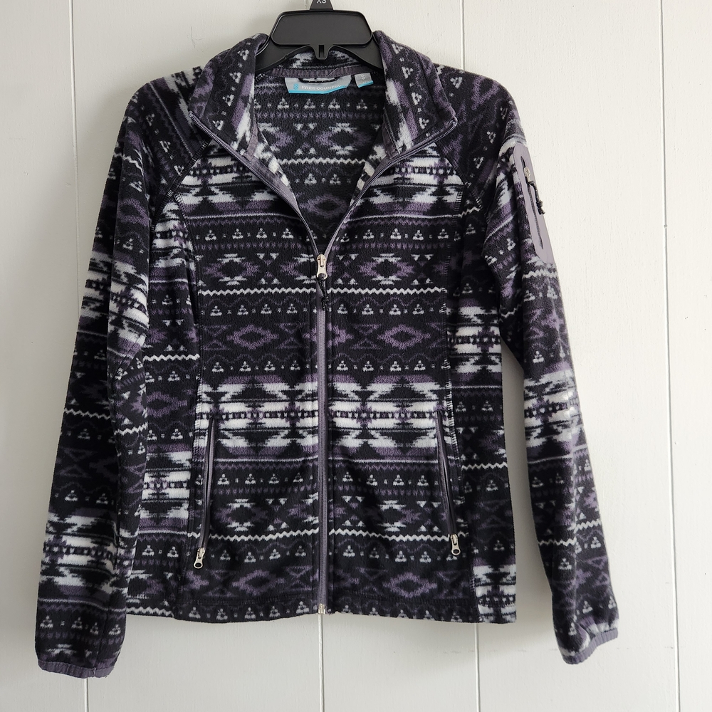 Free Country Women's Black and Gray Patterned Zip Up Sweatshirt.